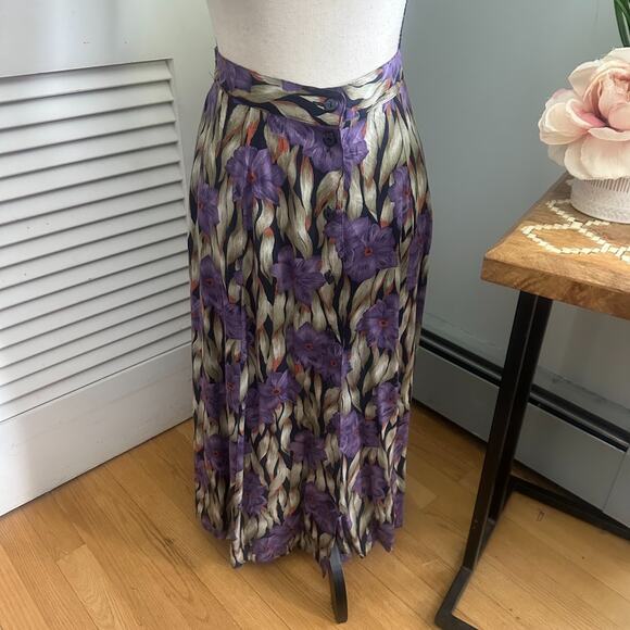 Vintage SAG HARBOR Womens Skirt PM Purple Floral Midi Retro 90s Boho Career Wear - Picture 1 of 9